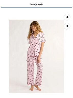 Pink Polka Dot Short-Sleeve Pajama Set with Black Trim